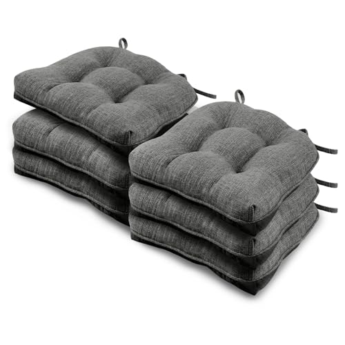Basic Beyond Chair Cushions for Dining Chairs 6 Pack, Chair Cushion with Ties and Non Slip Backing, 15.5 x 15.5 inches Tufted Chair Pads for Dining Chairs, Dark Grey - color: Dark Grey, size: 6 Count(Pack of 1)