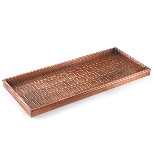 Good Directions Large Boot Tray, Squares Multi-Purpose All Weather Decorative Boot Tray, Shoes, Plants, Garage, Patio Door, Pet Bowls, 34 inch Entry Indoor Shoe Tray, Copper Finish - color: Brown