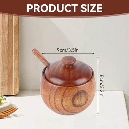 Wooden Salt Box with Lid & Spoon, Seasoning Pot Sugar Bowl Wood Salt & Spice Jar Box Salt Keeper, Pepper, Tea Container for Kitchen Countertop Restaurant