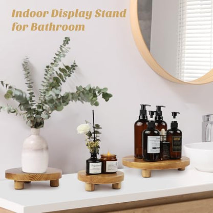 Wooden Plant Stands,Wood Risers Indoor Outdoor for Decor,Wooden Stool Display Stand for Home Table Bathroom Kitchen,Round Brown,3PCS
