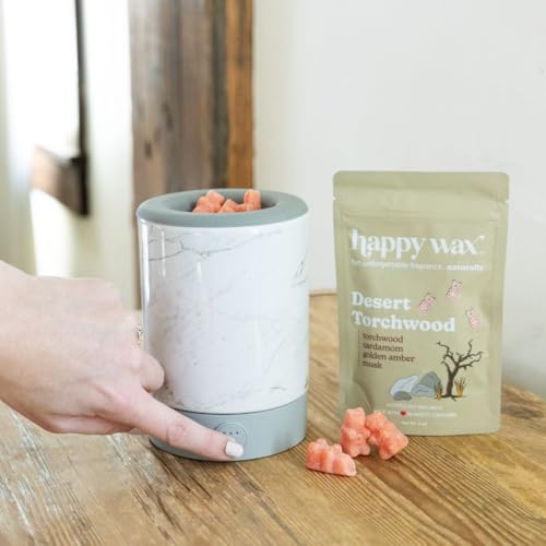 Happy Wax Marble Signature Wax Melt Warmer for Scented Wax Melts, Cubes & Tarts – Electric Wax Melter with Automatic Timer and No Scrape Silicone Dish for Easy Wax Removal - color: Marble