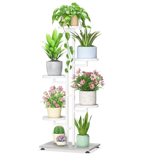 LASZOLA Plant Stand Tall Flower Holder for Indoor Corner, 5 Tier White | Sturdy Multi Level Planter Shelf, Plant Pot Rack for Patio Garden Outdoor, with Wooden Base - color: White, size: 5 Tier