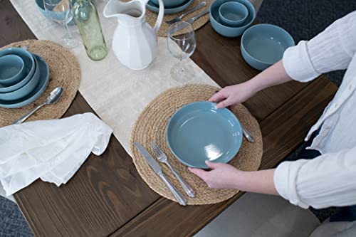 Elanze Designs Bistro Glossy Ceramic 8.5 inch Shallow Pasta Dinner Bowls Set of 4 - Perfect for Everyday uses from Italian Style Pasta to Caesar Salad, and Ramen to Pho, Ice Blue - color: Ice Blue, style: 8.5 inch Dinner
