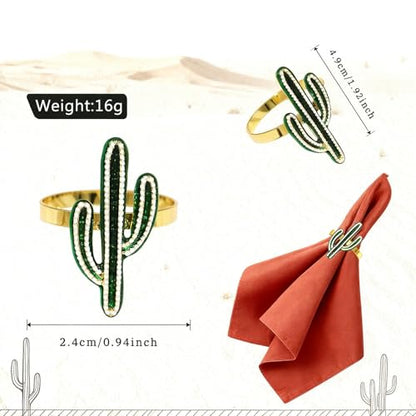 Cactus Mexican Napkin Rings Set of 6 Tropocal Prickly Pear Mexico Napkin Holders for Christmas New Year Cinco De Mayo Holiday Gatherings Desert Wedding Beach Party Dinner Table Decor - style: Cactus