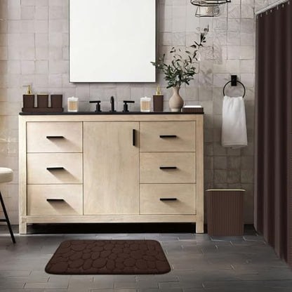 XLHOMO Bathroom Accessories Set - 25PC Brown Bathroom Sets with Shower Curtain and Rugs, Bathroom Accessory Set, Brown Shower Curtain Set, Trash Can, Qtip Holder Dispenser & Soap Dispenser - size: Bath Set+Shower Curtain+Rugs, style: Brown&Gold