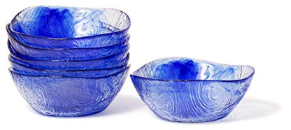 Red Co. Small Blue Etched Wavy Glass Bowl for Fruits and Vegetables, Prepping, Serving, 4.5" x 1.75" - Set of 6