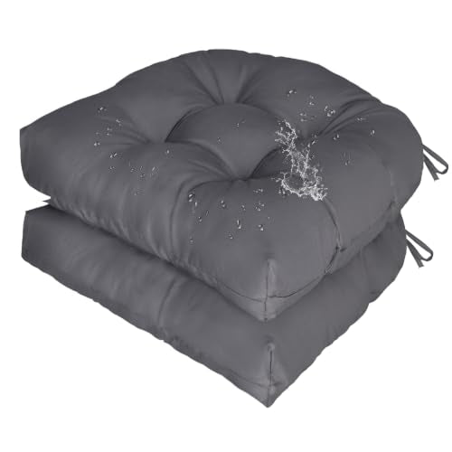 Gnostik Outdoor Indoor Floral Seat Cushions 18.6"X18.6" Waterproof Patio Chair Pads for Porch, Dining, Garden, Balcony, Office Set of 2 - color: Dark Grey