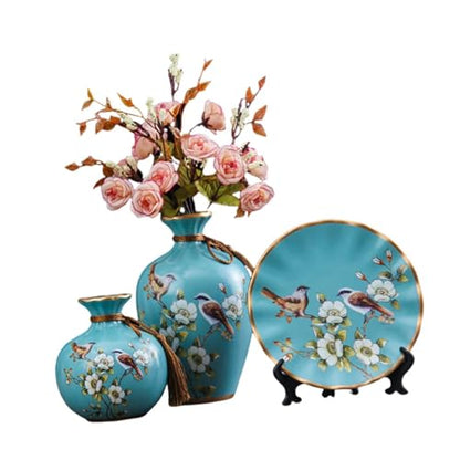 3 Pieces Ceramic Vases, Flower Arrangement Display, Plant Container, Interior Decoration, Blue