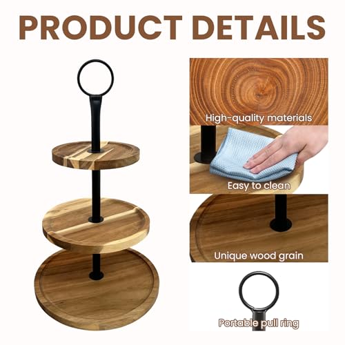 1 Pcs 3 Tier Wood Cupcake Stand, Wooden Serving Tray Decor | 10" 8" 7" Cupcake Tower, Large Acacia Wood Dessert Display for Home Tea Party, Wedding, Farmhouse, Kitchen Decor