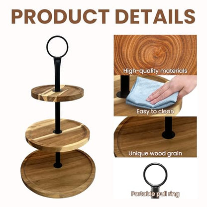 1 Pcs 3 Tier Wood Cupcake Stand, Wooden Serving Tray Decor | 10" 8" 7" Cupcake Tower, Large Acacia Wood Dessert Display for Home Tea Party, Wedding, Farmhouse, Kitchen Decor