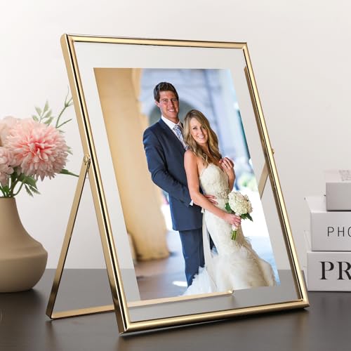 Gold 8x10 Floating Picture Frame 2 Pack,For Photo Sizes(4x6'',5x7'',6x8'') Adjustable Tabletop/Shelf Floating Frame 5x7'',Classy Gift Choice for Wedding,Christmas,Home or Office Decor - size: 8x10''(2PK)