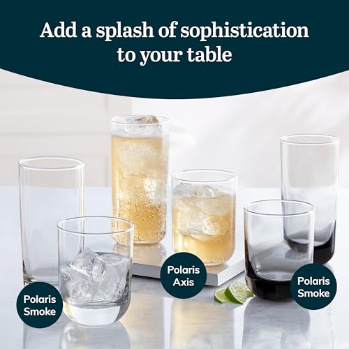 Libbey Polaris Tumbler and Rocks Glass Cups Set, Smoke Hue Mixed Drink Glasses with Straight Lines, Lead-Free, Drinkware Set of 16 for all Beverages - color: 04 - Polaris Smoke Hue