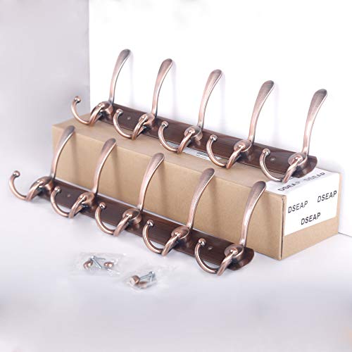 Wall Mounted Coat Rack - 5 Tri Hooks, Heavy Duty, Stainless Steel, Metal Coat Hook Rail for Coat Hat Towel Purse Robes Mudroom Bathroom Entryway (Antique Copper, 2 Packs) - color: Antique Copper, size: L=16" (2 Pcs)