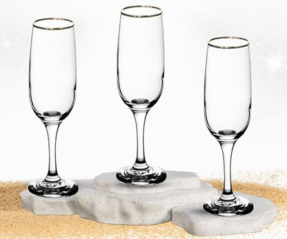 Elegant Flute Stemware, 8 Ounce - Set of 12, Champagne Glass with Gold Rim - Crystal Clear Drinking Glass for Red Wine, Cocktails and Other Beverages - For Home and Bar