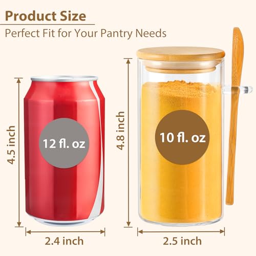 12 Pack 10 oz Round Glass Spice Jars with Lids and Spoons – Airtight Small Spice Containers Set with Labels, Clear Glass Storage Jars for Seasoning, Spices, Kitchen Pantry Organization - color: Round/10oz/12pcs/Spoon