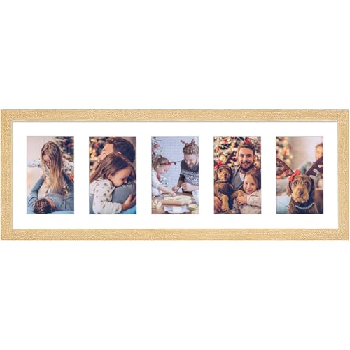 8x24 Collage Frame with 5 Openings 4X6 Pictures, Multiple Picture Frame with Mat, Wall or Tabletop Decor, Natural Wood Grain (1 Pack) - color: Natural, size: 8x24-(5 open4x6)-1P