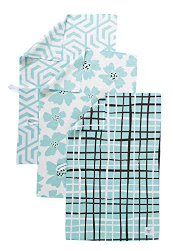 Kitchen Towels, Dish Towels for Kitchen, 3 Pc Kitchen Towel Set | Microfiber Waffle Towels, 16 x 26 inches, with Hanging Loops, Reusable Tea Towels, Cute Kitchen Towels - 3 Pack - color: Aqua