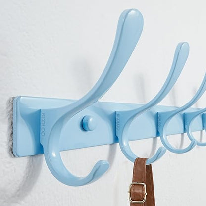SKOLOO Heavy Duty Wall Mounted Coat Rack - 6 Hooks, Stainless Steel, Pack of 2, Sturdy Coat Hooks for Hanging Clothes, Jacket, Hat, Blue - color: Blue, size: 6 Hook(2 Pack)