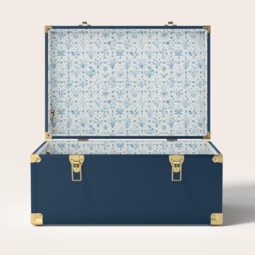 Momento Large Wedding Keepsake Trunk - Personalized Memory Box - Extra Storage for Wedding Mementos - Handcrafted in USA - Metal and Plywood Construction - Large Size 24" (Navy/Botanicals) - color: Navy/Botanicals, size: Large (24")