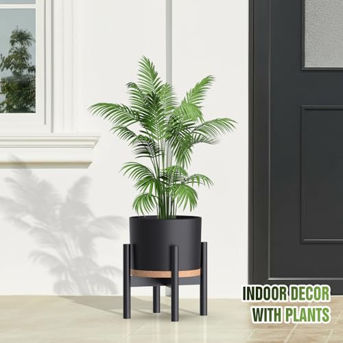 10/9/8 Inch Plant Pots 3 Pack, with Drainage Hole & Saucers | Cylindrical plastic planters with drainage holes & saucers. Modern matte finish, lightweight & durable for indoor/outdoor use - color: Matte Black&brown