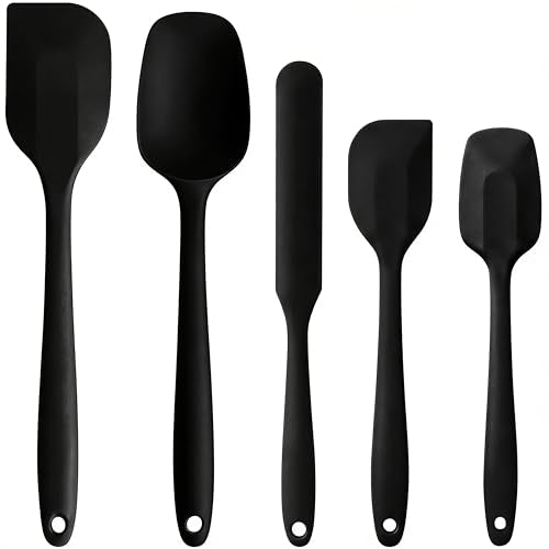 5 Pieces Silicone Spatula Set | Rubber Spatula Heat Resistant Essential for Cooking Baking Non Stick Dishwasher Safe Kitchen Tools Multicolor - color: Black