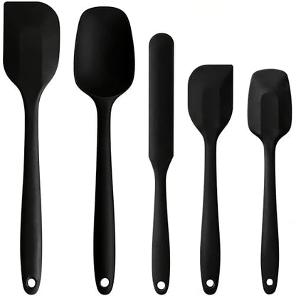 5 Pieces Silicone Spatula Set | Rubber Spatula Heat Resistant Essential for Cooking Baking Non Stick Dishwasher Safe Kitchen Tools Multicolor - color: Black