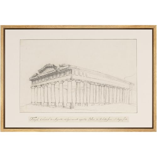 SIGNFORD Framed Canvas Print Wall Art Set Classical Temple Pencil Sketch Detailed Architectural Illustrations Modern Art Farmhouse/Country Landscape for Living Room, Bedroom, Office - 16"x24" Natural - color: B15-2508-m19, size: 24"L x 16"W