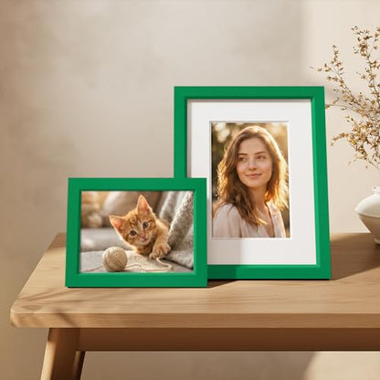 Vittanly Solid Wood 8x10 Picture Frames Set of 4, Green | 5x7 Picture Frame with Mat, Gallery Wall Frame Set, 8 x 10 Frame for Wall & Tabletop Display, Family, Pet, Christmas - color: Green, size: 8x10