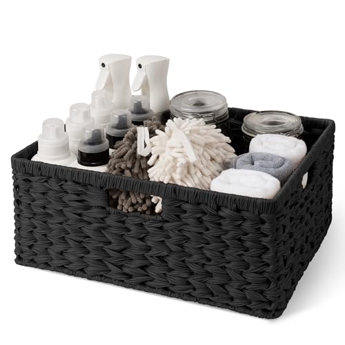 GRANNY SAYS Storage Baskets for Organizing, Waterproof Black Basket, 1-Pack | Handwoven Wicker Storage Basket for Shelves, Large Wicker Baskets for Organization,Decorative Basket,Woven Basket for Storage - color: Black, size: 16½"L x 13"W x 7½"H
