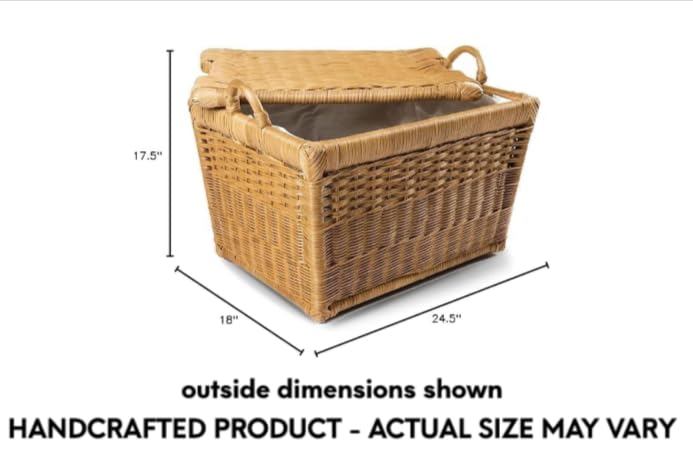 The Basket Lady Lift-Off Lid Wicker Storage Basket, L, Sandstone | Outside: 24.5" L x 18" W x 17.5" H | Inside: 21.5"L x 15.5"W x 14"H - Handcrafted by artisans from natural rattan - color: Sandstone, size: Large