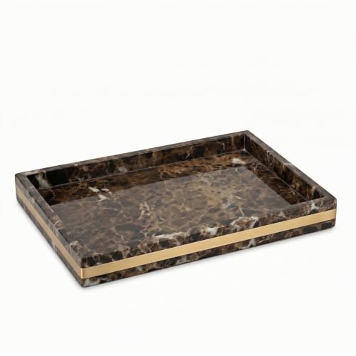 Brown Marble Vanity Tray, 12" x 8" Stone Bath Counter Organizer | Genuine Brown Marble, Warm Chocolate Veining, 12 x 8 Inch, for Perfume and Skincare, on Vanity and Kitchen Counter - color: Brown