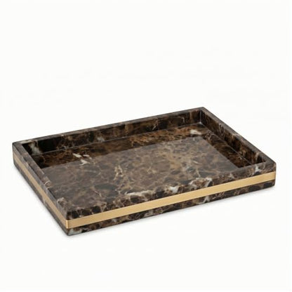Brown Marble Vanity Tray, 12" x 8" Stone Bath Counter Organizer | Genuine Brown Marble, Warm Chocolate Veining, 12 x 8 Inch, for Perfume and Skincare, on Vanity and Kitchen Counter - color: Brown