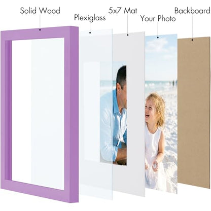 Vittanly Solid Wood 8x10 Picture Frames Set of 4, Purple | 5x7 Picture Frame with Mat, Gallery Wall Frame Set, 8 x 10 Frame for Wall & Tabletop Display, Family, Pet, Christmas - color: Purple, size: 8x10