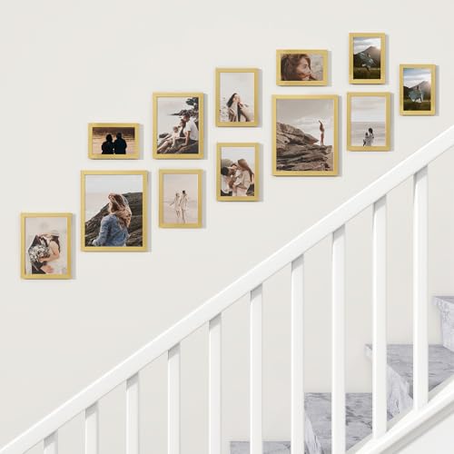 Heimlove Gold Collage Picture Frames Set of 12,Two 8x10,Two 6x8,Four 5x7,Four 4x6 Photo Frames,Gallery Wall Frame Set for Wall Mount or Tabletop Display - color: GOLD