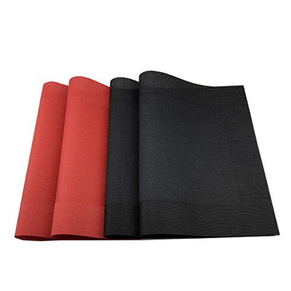 Vinyl Black Placemats Heat Resistant Dining Table Mats Non-Slip Washable Place Mats Set of 6 （Black） - color: Plaid-black