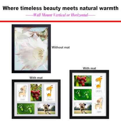 RPJC 5 Opens 4x6 Collage Solid Wood and Glass Cover Picture Frames Black | 11x14 Photo Frames without mat, Wall display, Gift-Ready in White Box. A tasteful gift - color: Black, size: 11x14-5opening