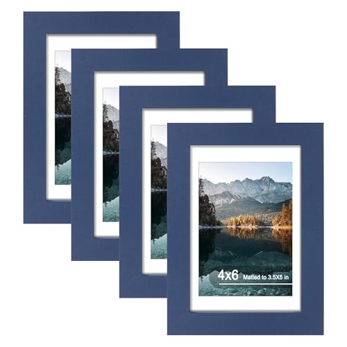 4x6 Picture Frame Set of 4 with Real Glass, Wall & Tabletop Display | Fits 3.5x5 with Mat or 4x6 without Mat, Crystal-Clear Viewing for Family Photos and Gallery Walls, Blue - color: Blue, size: 4x6 in