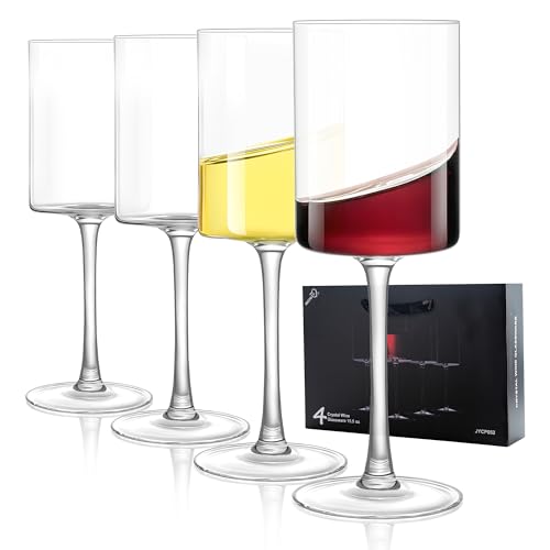 MICHLEY Square Crystal Wine Glasses Set of 4-15.5 oz large Long Stem Glassware Red/White Glasses Drinkware Perfect Gifts for Women, Wedding,Birthday Decorations - color: Square Wine Glass, size: 4 Count