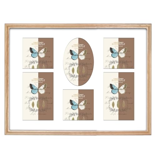 12x16 Collage Picture Frame, Premium Solid Oak Frame with Tempered Glass, Holds 3Pcs 4x6 & 3Pcs 4x4 Photos, Handcrafted Rounded Corner, Horizontal & Vertical Wall Mount - color: OAK, size: 12×16 6openings