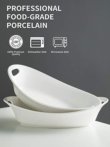 YHOSSEUN Large Serving Bowl with Handles, Oval Serving Platter Set of 2 | Thanksgiving Serving Dishes for Entertaining, Ceramic Salad Bowls Set, 1.5 Quarts, White, Microwave Dishwasher Oven Safe - style: Oval