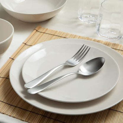 Larder & Vine Stoneware Dinnerware Set, 16 Piece, 4 Place Settings, Made in Portugal, White - color: White