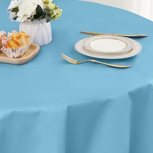 Round Vinyl Waterproof Tablecloth with Flannel Backed | Spillproof Wipe Clean Table Cloth, Plastic Flannel Backing for Dining, Buffet Parties Picnic Camping, Aquamarine, 60" - color: Aquamarine, size: 60" (Round)