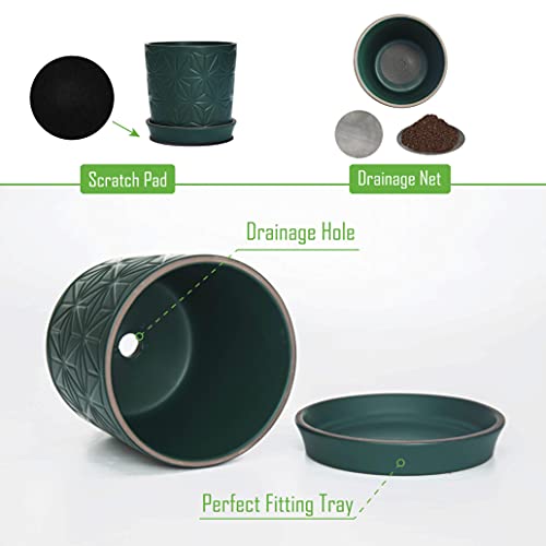 D'vine Dev 2-Pack Geometric Stoneware Planters, 3.8/5.8 in, Deep Teal, 99-E-4 - color: Dark Blue Green