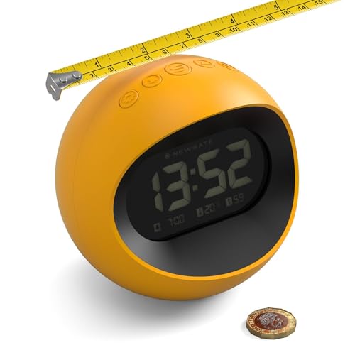NEWGATE® Centre of the Earth Alarm Clock | Round Retro Digital LCD Clock | Yellow | Ideal for Bedside, Desk or Shelf | Retro Bedroom & Office Accessory - color: Citrus Yellow