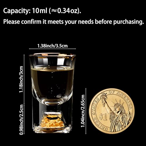 6 Pack 10ml (0.33 oz) Shot Glasses, Crystal Shot Glass Set | Shot Cups Decorated with 24K Gold Flakes for Whiskey, Tequila, Vodka, Mini Shot Glass Perfect for Party, Bar, Club - size: 6 Count (Pack of 1)