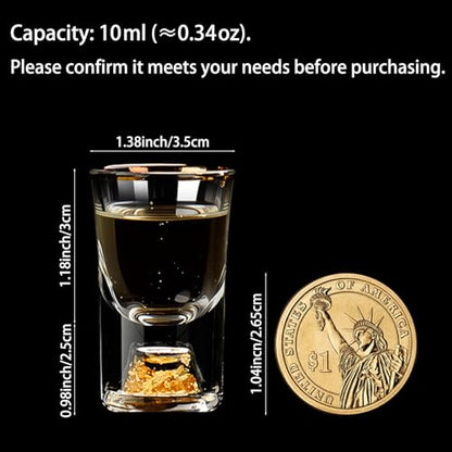 6 Pack 10ml (0.33 oz) Shot Glasses, Crystal Shot Glass Set | Shot Cups Decorated with 24K Gold Flakes for Whiskey, Tequila, Vodka, Mini Shot Glass Perfect for Party, Bar, Club - size: 6 Count (Pack of 1)