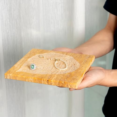 Travertine Tray, 11"x11" Natural Square Marble Vanity Tray, Stone Slab for Bathroom Kitchen Countertop, Travertine Candle Plate, Perfume Jewelry Trays(Yellow) - color: Golden Travertine