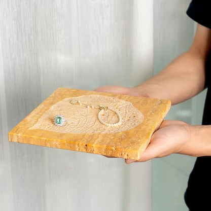 Travertine Tray, 11"x11" Natural Square Marble Vanity Tray, Stone Slab for Bathroom Kitchen Countertop, Travertine Candle Plate, Perfume Jewelry Trays(Yellow) - color: Golden Travertine
