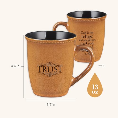 Christian Art Gifts Saddle Tan Stoneware Coffee Mug – 13 oz. Microwave and Dishwasher-safe Lead-free Inspirational Scripture Coffee and Tea Mug for Men & Women with Bible Verse: Trust – Psalms 91:2 - color: Saddle Tan/Trust
