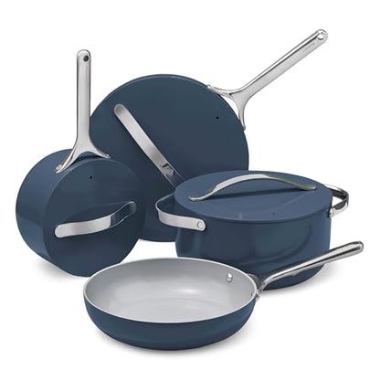 Caraway 12-Piece Non-Stick Ceramic Cookware Set | Pots, Pans, Lids and Kitchen Storage, PFAS and PFOA Free, Oven Safe Pan Set and Compatible with All Stovetops, Navy - size: 12pc Set